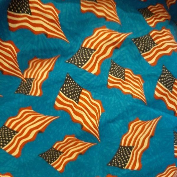 Tossed American Flag on Blue | Fabric Design Treasures