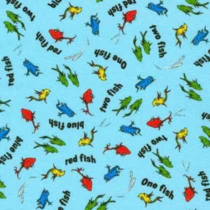 Tossed Fish, A Little Dr. Seuss on Blue - Fabric Design Treasures
