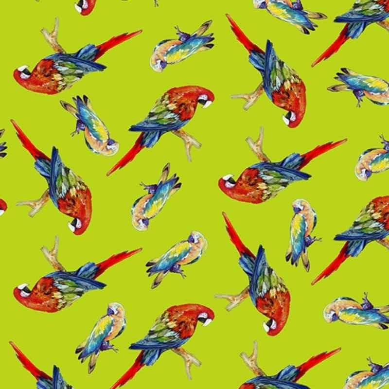 Tossed Parrots fabric on Lime Rainforest | Fabric Design Treasures