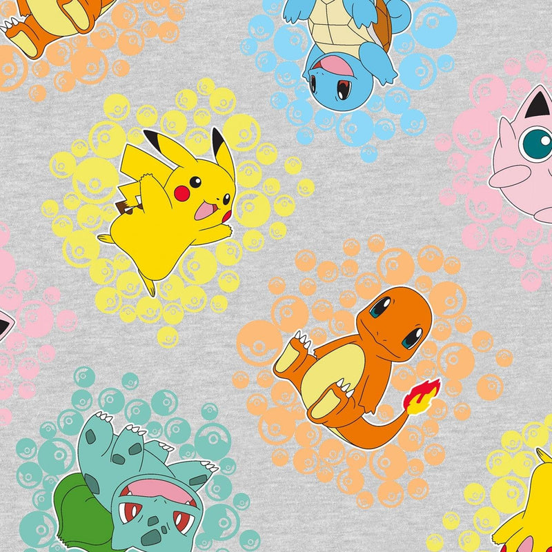 Tossed Pokemon Characters on Grey Fabric | Fabric Design Treasures