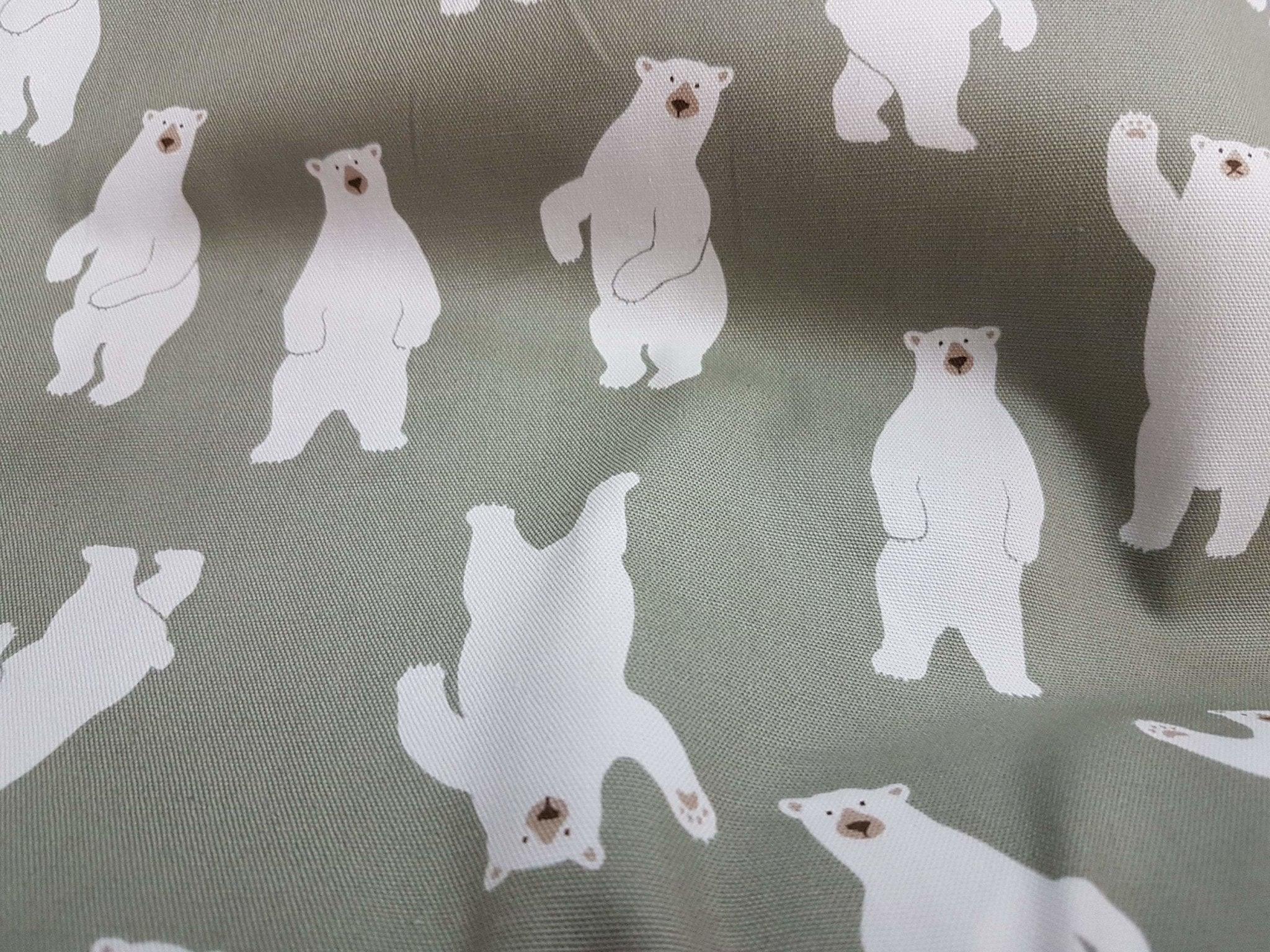 Tossed Polar Bear Cotton Canvas Fabric on Taupe - Fabric Design Treasures
