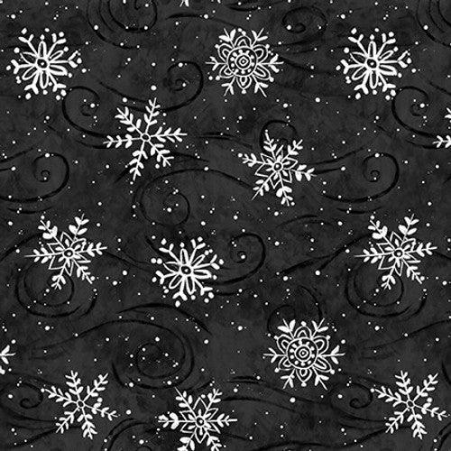 Tossed Snowflakes on Black Christmas fabric by Diane Kater | Fabric Design Treasures