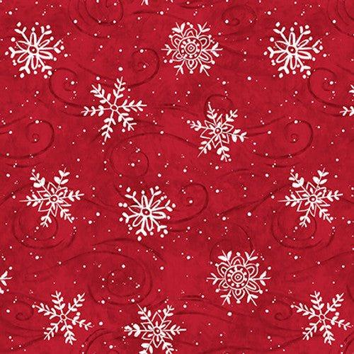Tossed Snowflakes on Red Christmas fabric by Diane Kater | Fabric Design Treasures