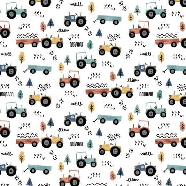 Tractors on the Farm Organic Jersey Knit Oeko-tex - Fabric Design Treasures