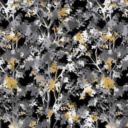 Tree Silhouette, Black, White and 24 K Collection | Fabric Design Treasures