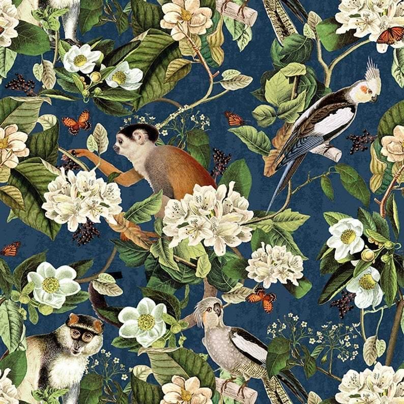 Tropical Monkeys Italian Velvet Digital Printed Fabric - Fabric Design Treasures