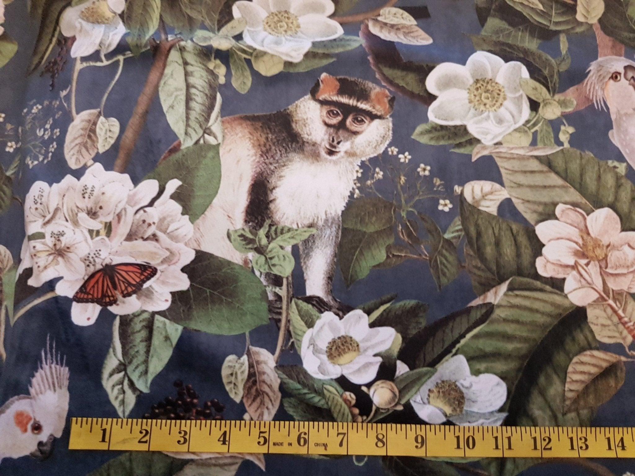 Tropical Monkeys Italian Velvet Digital Printed Fabric | Fabric Design Treasures