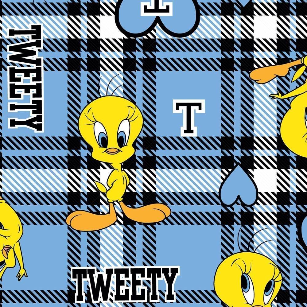 Tweety Bird Plaid Fleece Fabric in Blue or Red 1/2 Yard | Fabric Design Treasures