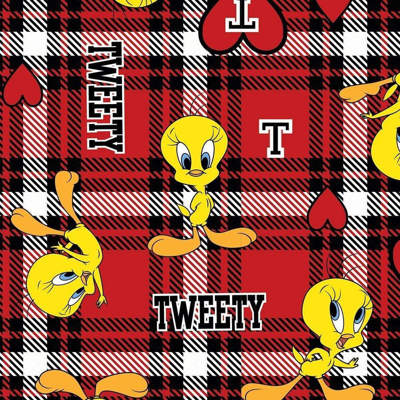 Tweety Bird Plaid Fleece Fabric in Blue or Red 1/2 Yard | Fabric Design Treasures