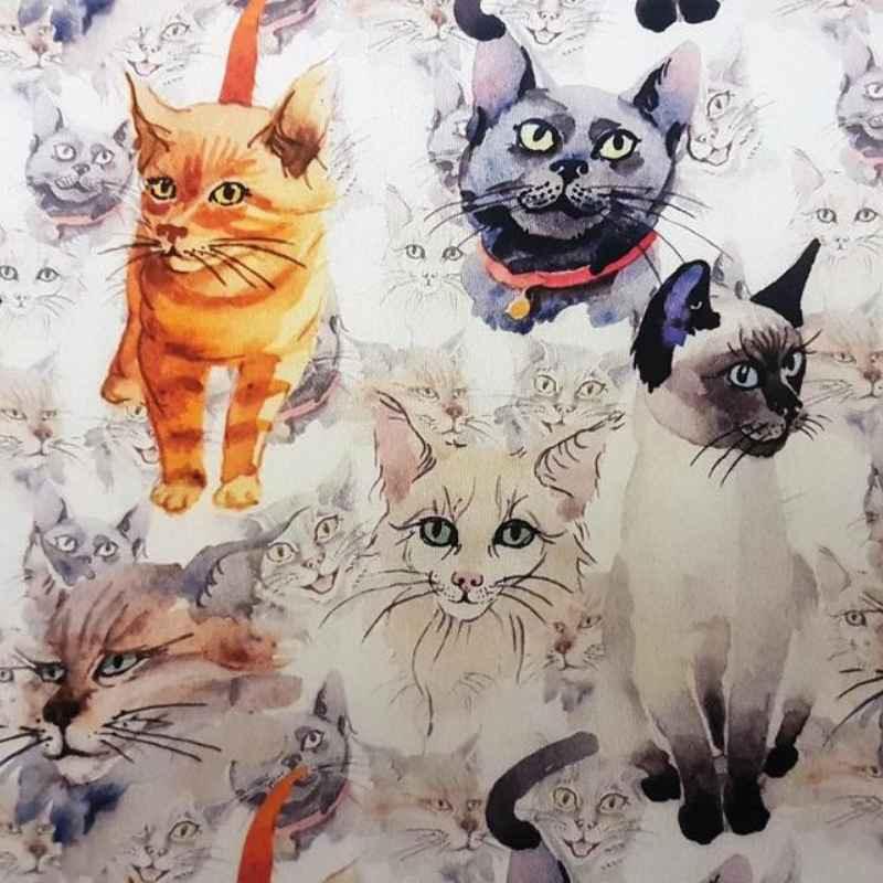 Watercolor Cat Fabric, 100% Cotton Fabric - Fabric Design Treasures