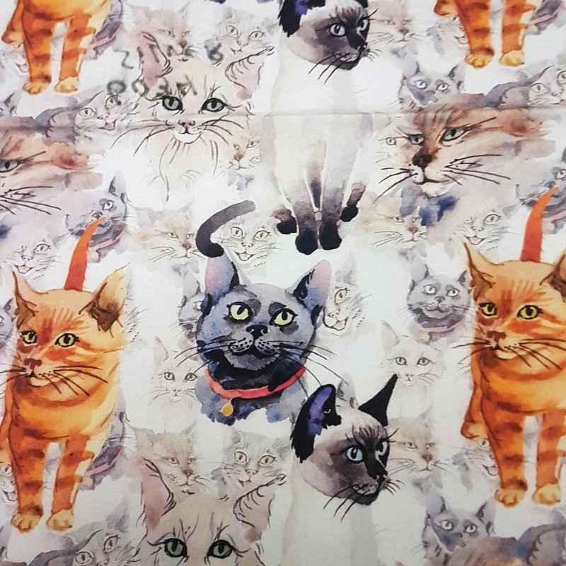 Watercolor Cat Fabric, 100% Cotton Fabric | Fabric Design Treasures