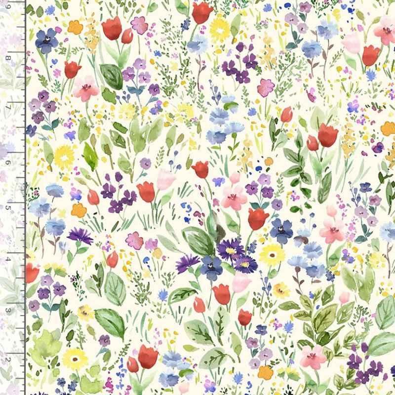 Watercolor Field of Flowers, FLEUR-CD1247 Cream | Fabric Design Treasures