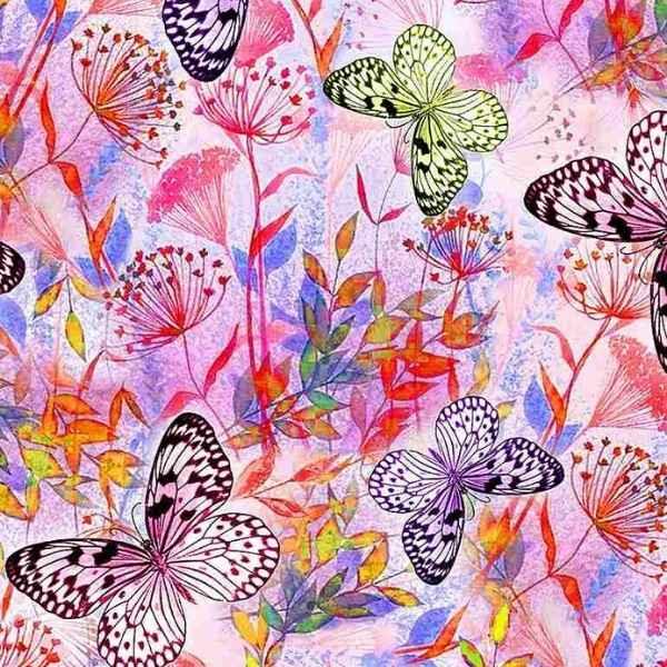 Watercolor Floral & Butterfly Cotton Fabric in Pink | Fabric Design Treasures