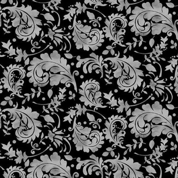 Watercolor Paisley Black Quilting Cotton Fabric Misty Morning - Fabric Design Treasures