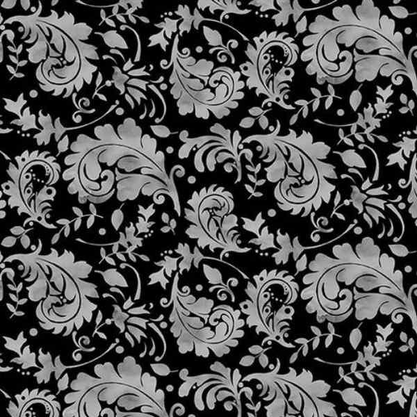 Watercolor Paisley Black Quilting Cotton Fabric Misty Morning | Fabric Design Treasures
