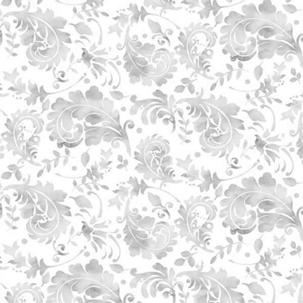 Watercolor Paisley Gray Quilting Cotton Misty Morning - Fabric Design Treasures