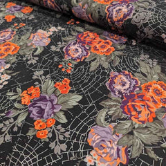Web of Roses Metallic Florals on Black | Fabric Design Treasures