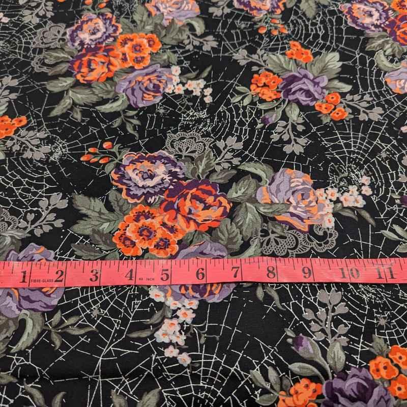 Web of Roses Metallic Florals on Black | Fabric Design Treasures