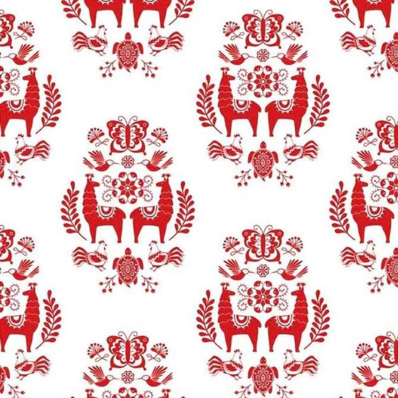 White and Red Llama Fabric, Juxtaposey Cotton Print | Fabric Design Treasures