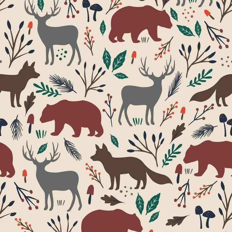 Wild Animal Woodland FLANNEL on Cream | Fabric Design Treasures