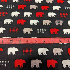 Wild at Heart Bears, Polar Bears on Black, FLANNEL | Fabric Design Treasures