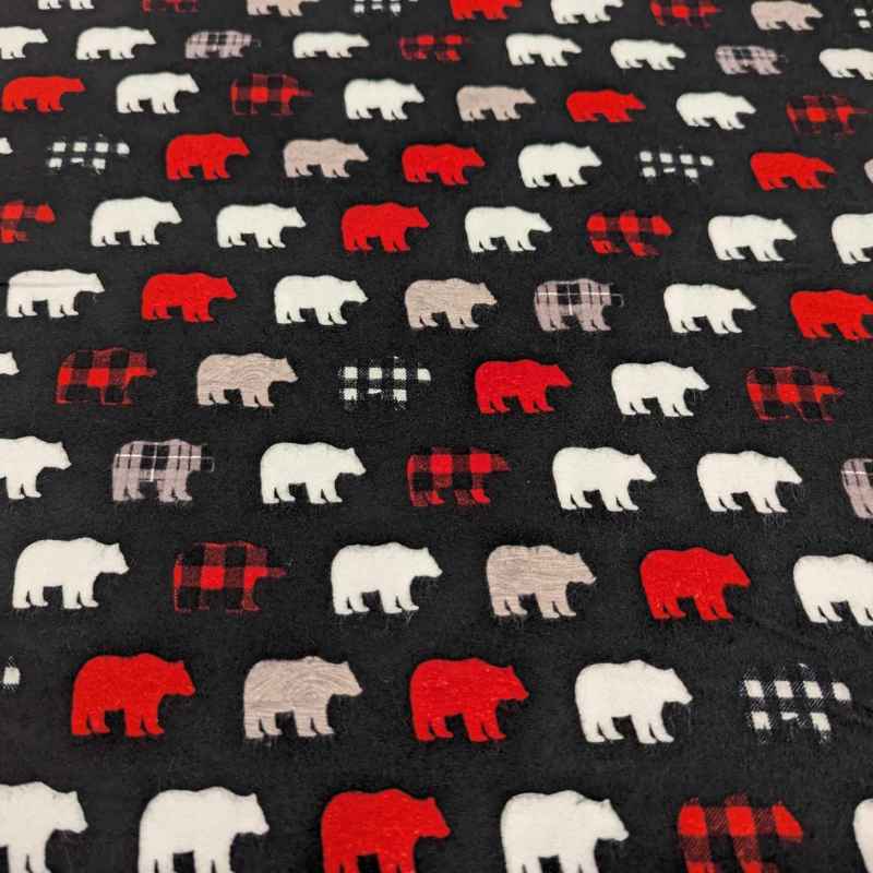 Wild at Heart Bears, Polar Bears on Black, FLANNEL | Fabric Design Treasures