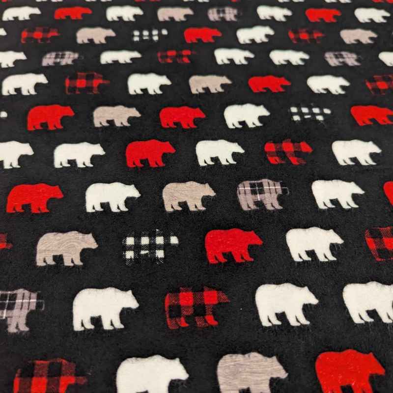 Wild at Heart Bears, Polar Bears on Black, FLANNEL | Fabric Design Treasures