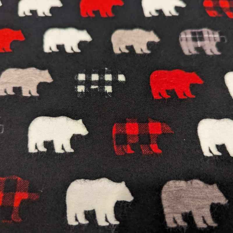 Wild at Heart Bears, Polar Bears on Black, FLANNEL | Fabric Design Treasures