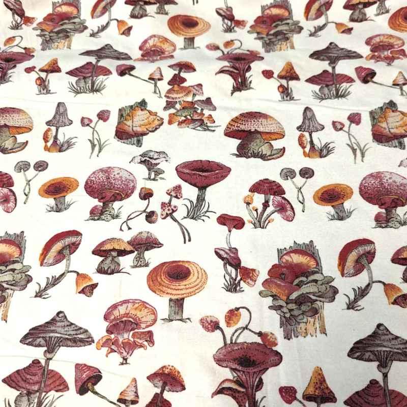 Wild Mix Mushroom FLANNEL Fabric on Cream Background | Fabric Design Treasures