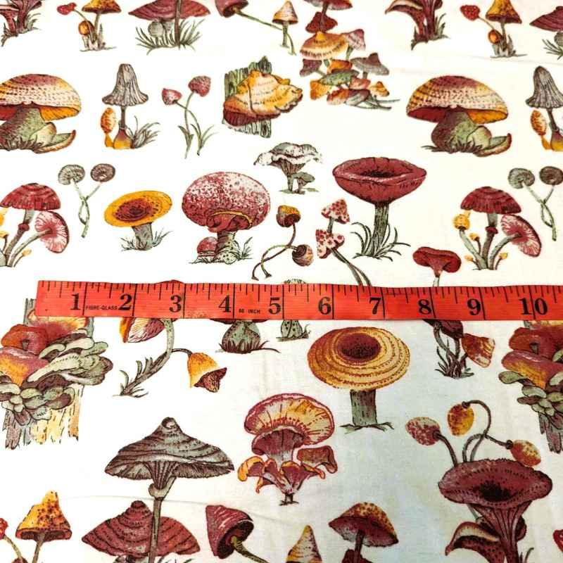 Wild Mix Mushroom FLANNEL Fabric on Cream Background | Fabric Design Treasures