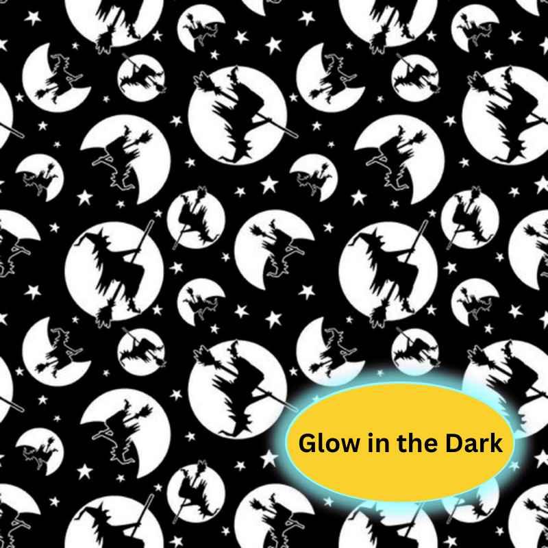 Witches in Silhouette, Glow in the Dark, Nights of Olde Salem | Fabric Design Treasures