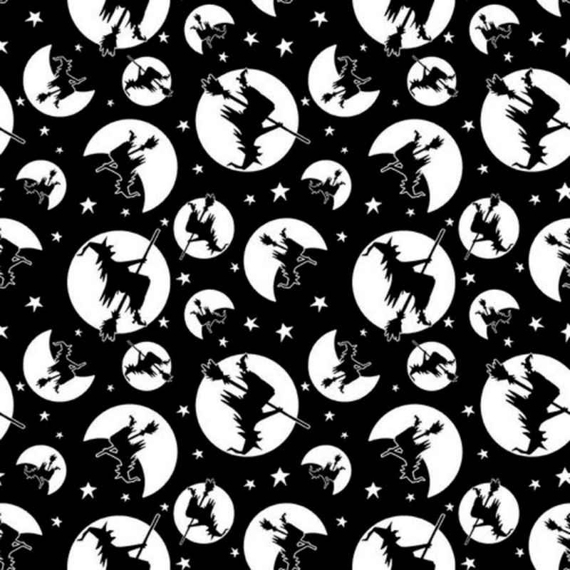 Witches in Silhouette, Glow in the Dark, Nights of Olde Salem | Fabric Design Treasures