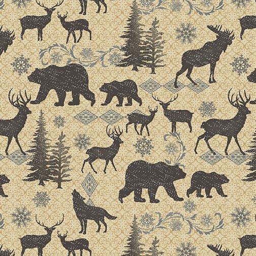Woodland Animals in Sand, Rustic Journey Collection | Fabric Design Treasures