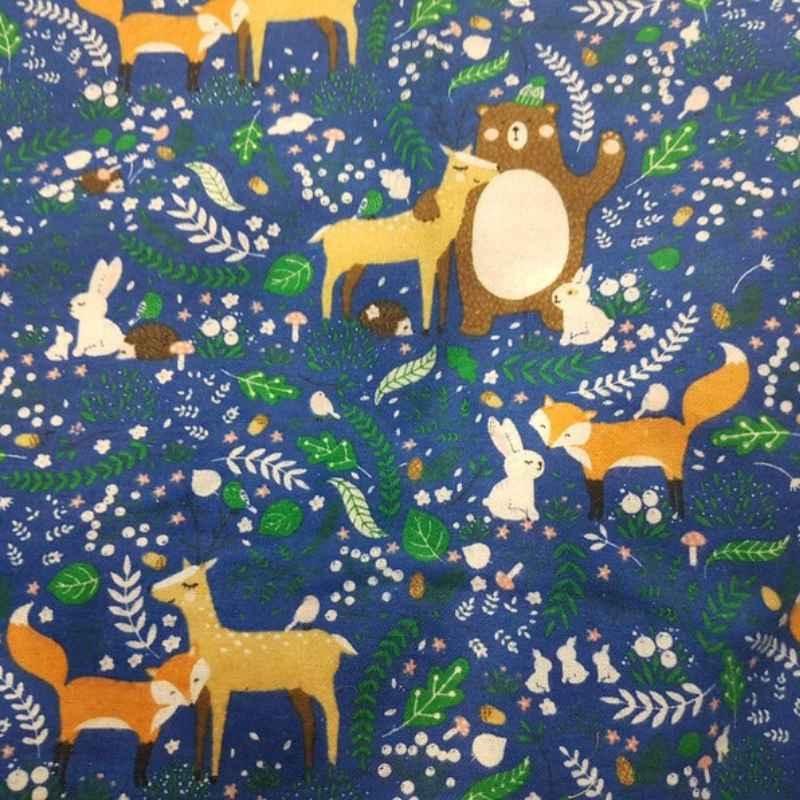 Woodland Forest Animals FLANNEL on Dark Blue | Fabric Design Treasures