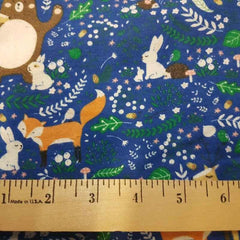 Woodland Forest Animals FLANNEL on Dark Blue | Fabric Design Treasures