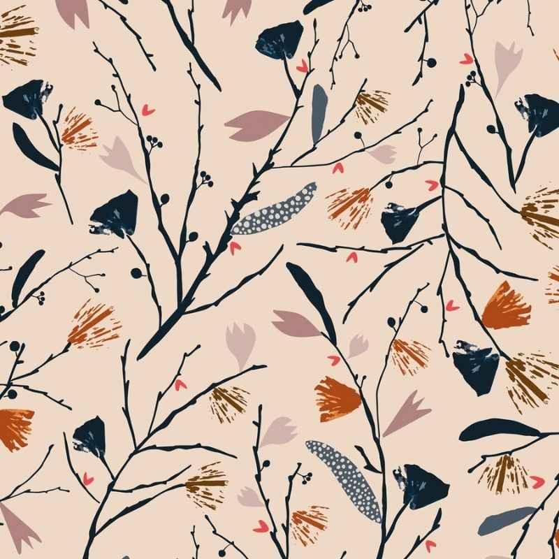 Woodland Notions - Cream Steams & Leaves WNOT 1892 - Fabric Design Treasures